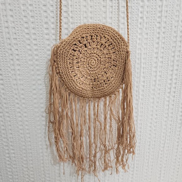 Boho Women Mini Fringed Round Cotton Crochet Cross-body Shoulder Bag - Picture 2 of 12